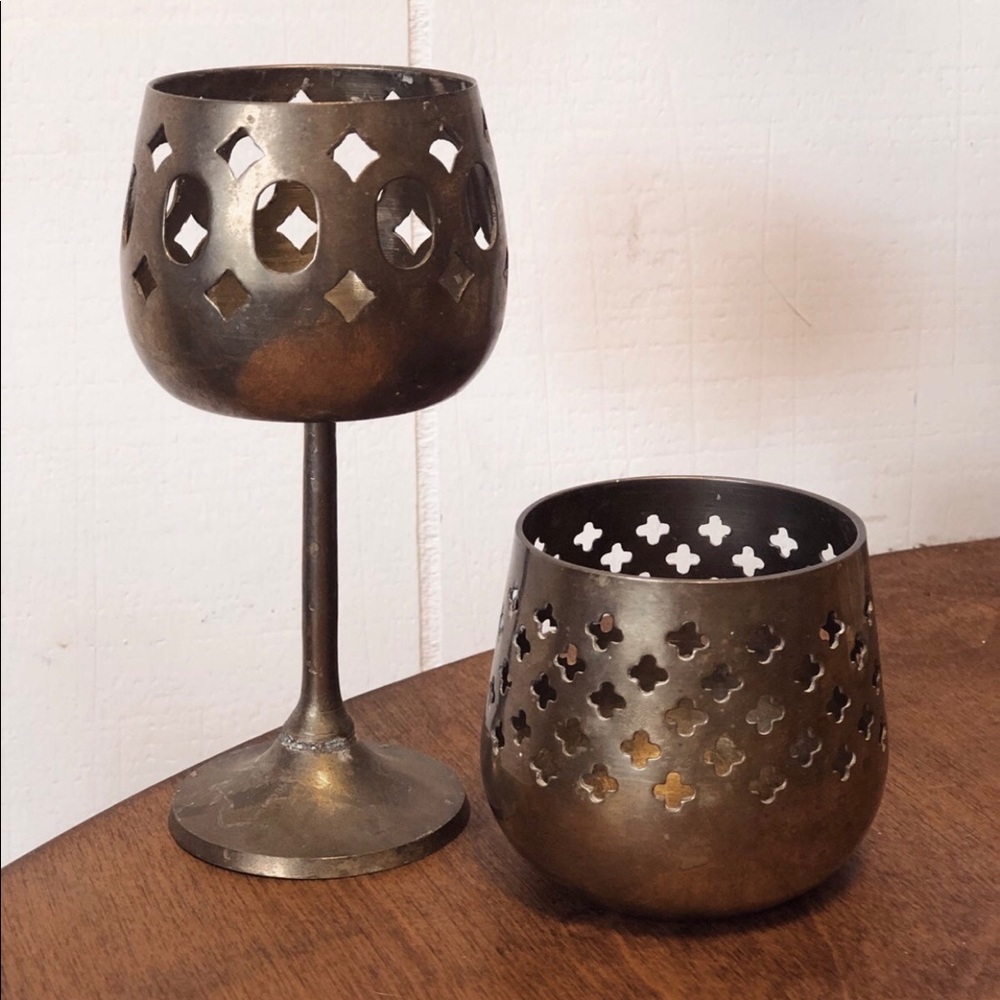 Set of Vintage Solid Brass Candle Holders India